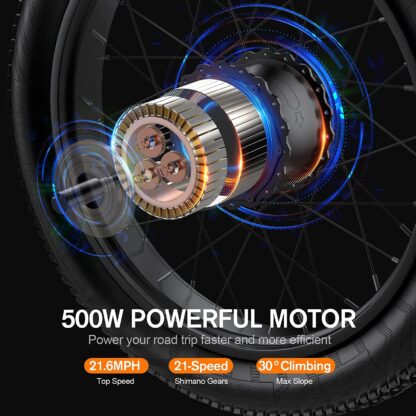 Elektrofahrrad, 26“ Fat Tire Elektrofahrrad für Erwachsene 500W 60MILES Ebike Faltbare Elektrofahrräder für Erwachsene mit 21.6MPH Elektro-Mountainbike, 48V 13Ah Batterie, abschließbare Federung Aluminium Gabel - Image 2