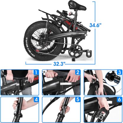 Elektrofahrrad, 500W Motor 20“ Fat Tire Elektro-Klappfahrrad für Erwachsene, Shimano 7-Gang Snow Beach EBike mit 13Ah abnehmbarer Lithium Batterie, Elektro-Klappfahrrad Mountainbike UL zertifiziert - Image 10