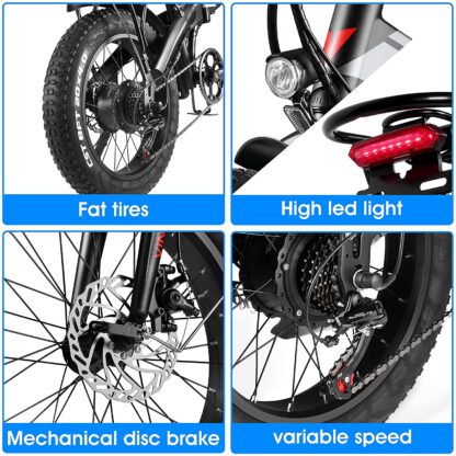 Elektrofahrrad, 500W Motor 20“ Fat Tire Elektro-Klappfahrrad für Erwachsene, Shimano 7-Gang Snow Beach EBike mit 13Ah abnehmbarer Lithium Batterie, Elektro-Klappfahrrad Mountainbike UL zertifiziert - Image 9