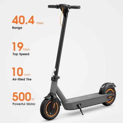 Electric Kick Scooter, 40,4 Meilen Reichweite, Upgraded 500W Motor, 19 MPH Geschwindigkeit & 10-Zoll luftgefüllte Reifen, Portable Commuting Electric Scooter für Erwachsene