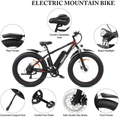 26 Zoll 500W Elektrofahrrad mit 48V 15Ah Batterie, Fat Tire Snow EBike Shimano 7 Speed Dual Disc Brake, Elektro Mountainbike für Erwachsene Vollfederung mit LCD Display & Frontlicht - Image 7