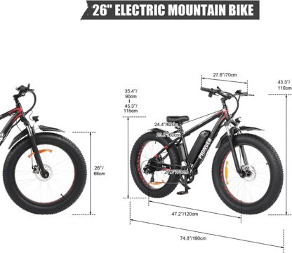 26 Zoll 500W Elektrofahrrad mit 48V 15Ah Batterie, Fat Tire Snow EBike Shimano 7 Speed Dual Disc Brake, Elektro Mountainbike für Erwachsene Vollfederung mit LCD Display & Frontlicht - Image 8