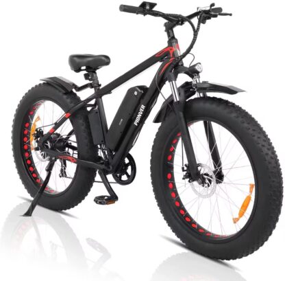 26 Zoll 500W Elektrofahrrad mit 48V 15Ah Batterie, Fat Tire Snow EBike Shimano 7 Speed Dual Disc Brake, Elektro Mountainbike für Erwachsene Vollfederung mit LCD Display & Frontlicht