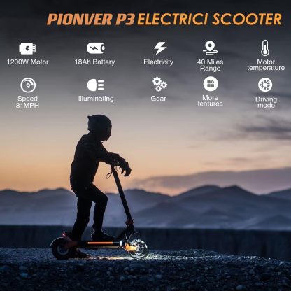 Elektroroller, P3 Elektroroller für Erwachsene Leistungsstarker 1200W Motor bis zu 31 mph, 10,5“ Off Road Reifen 52V/18Ah große Kapazität, Dual Brake Folding Fast e Scooter für Erwachsene - Image 2