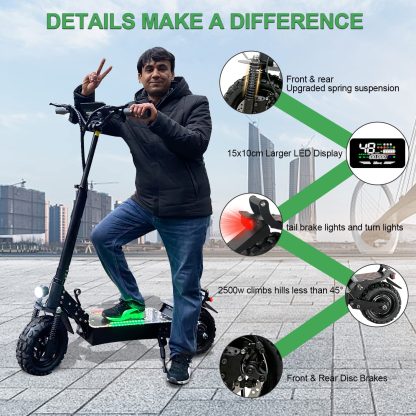 Elektroroller Erwachsene - 2500W Motor 11“ Luftreifen Bis zu 37 Meilen & 34 MPH Schnellspanner Faltung, Elektroroller für Erwachsene Doppel-Brems-System, Off Road Scooter Long Range Batterie - Image 4