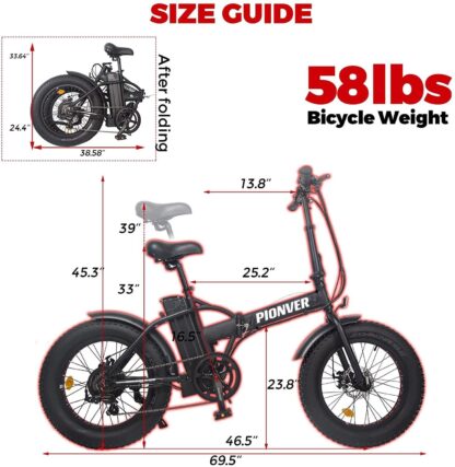 Elektrofahrrad 500W Foldaway Ebike 20“ Fat Tire Folding Electric Bicycle 48V 13AH Lithium Battery Beach Snow Mountain E-Bike Commute Ebike for Adults Female Male Aluminum Frame - Image 3