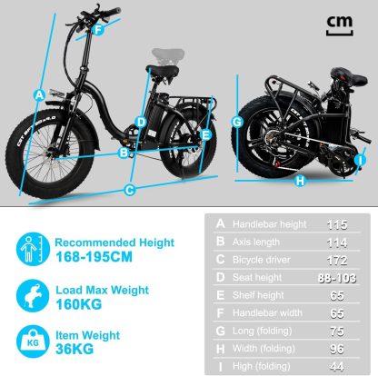 Faltbares E-Bike, E Bike Elektrofahrrad mit 48 V/24 Ah Akku, bis zu 140 Km, Hinterradmotor 48 V, 65 N.m, hydraulische Scheibenbremse, E-Faltrad mit Rückspiegel & Korb, elektrisch - Image 6