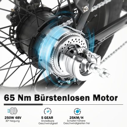 Faltbares E-Bike, E Bike Elektrofahrrad mit 48 V/24 Ah Akku, bis zu 140 Km, Hinterradmotor 48 V, 65 N.m, hydraulische Scheibenbremse, E-Faltrad mit Rückspiegel & Korb, elektrisch - Image 3