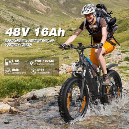 E Bike Herren 26 Zoll 4.0 Fat Tyre Elektro-Mountainbike mit 48V16Ah/13Ah Akku, 80NM 250W Motor, 5 Fahrmodi, Aluminium E-Fatbike Elektrofahrrad, Reichweite 100-120 km - Image 3