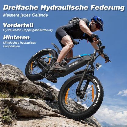 E Bike Herren 26 Zoll 4.0 Fat Tyre Elektro-Mountainbike mit 48V16Ah/13Ah Akku, 80NM 250W Motor, 5 Fahrmodi, Aluminium E-Fatbike Elektrofahrrad, Reichweite 100-120 km - Image 4