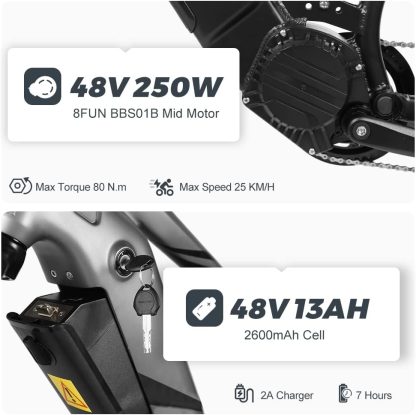 27.5-Zoll-E-Bike, 250-W-Mittelmotor, 48-V-624-Wh-Lithium-Ionen-Akku, vollgefedertes E-Mountainbike, Unisex für Männer und Frauen, Pedelec MTB 8-Gang - Image 4