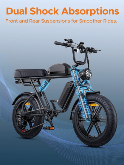 500W-Elektrofahrrad für Erwachsene, 20 MPH, 20-Zoll-Fettreifen, Moped-Elektrofahrrad, 48 V herausnehmbare Doppelbatterie, 80 km bis 150 km Reichweite, Vollfederung, Doppel-Scheibenbremse für Schnee, Strand und Berge, rein schwarz - Image 3