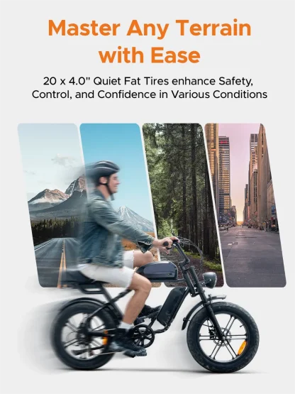 500W-Elektrofahrrad für Erwachsene, 20 MPH, 20-Zoll-Fettreifen, Moped-Elektrofahrrad, 48 V herausnehmbare Doppelbatterie, 80 km bis 150 km Reichweite, Vollfederung, Doppel-Scheibenbremse für Schnee, Strand und Berge, rein schwarz - Image 10